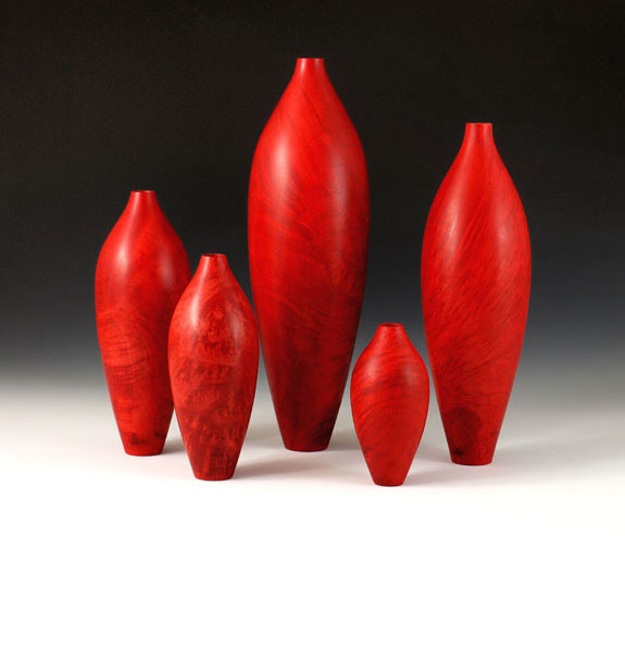 Dave Schweitzer - Red Dyed Madrone Bottles - set of 5